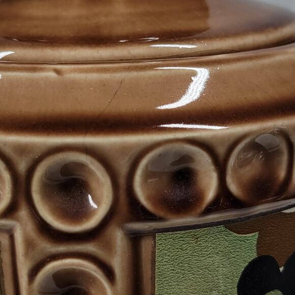 VTG McCoy USA Pottery Canister 10" Tan Green Ditsy Floral Daisy Ceramic Jar - Picture 15 of 16